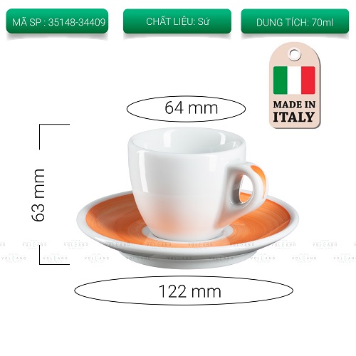 Bộ đĩa và ly sứ cà phê Ancap Espresso 70 ml vẽ tay lên quai
