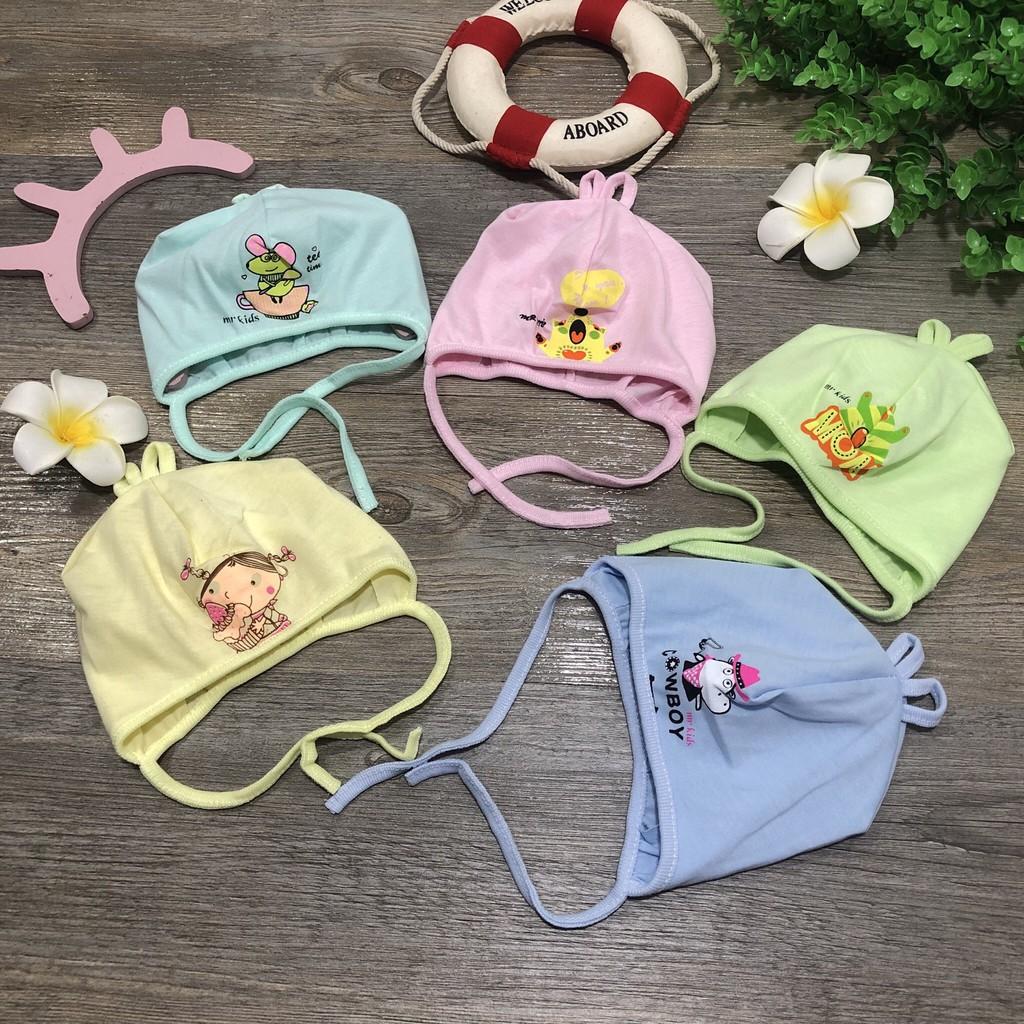 Mũ cotton sơ sinh có dây buộc cực đẹp