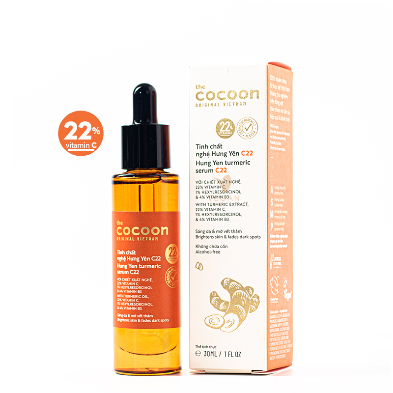 Tinh chất nghệ Hưng Yên C22 với 22% vitamin C sáng da chuyên sâu &amp; mờ vết thâm Cocoon 30ml