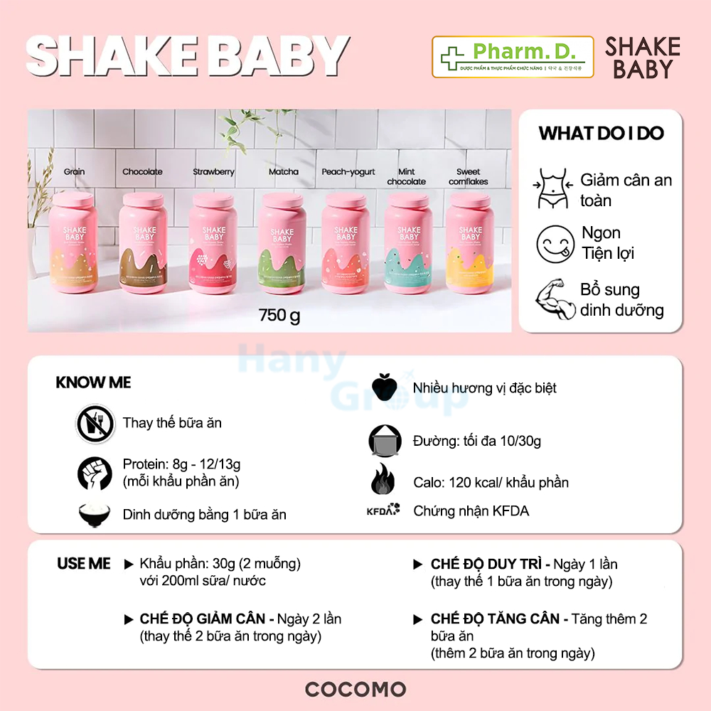 Bột ngũ cốc ăn kiêng Shake Baby giúp hỗ trợ kiểm soát cân nặng, cải thiện vóc dáng từ Hàn Quốc (750g)