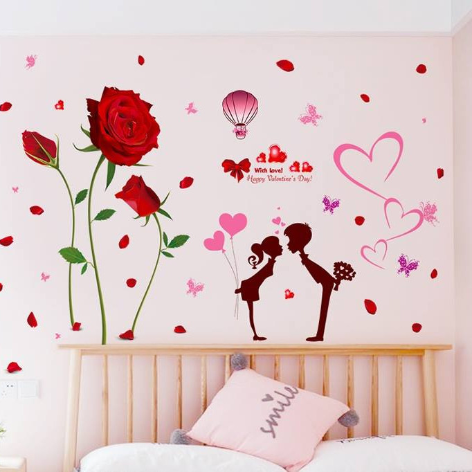 Decal dán tường Hoa Hồng và cặp đôi Paris - HP333