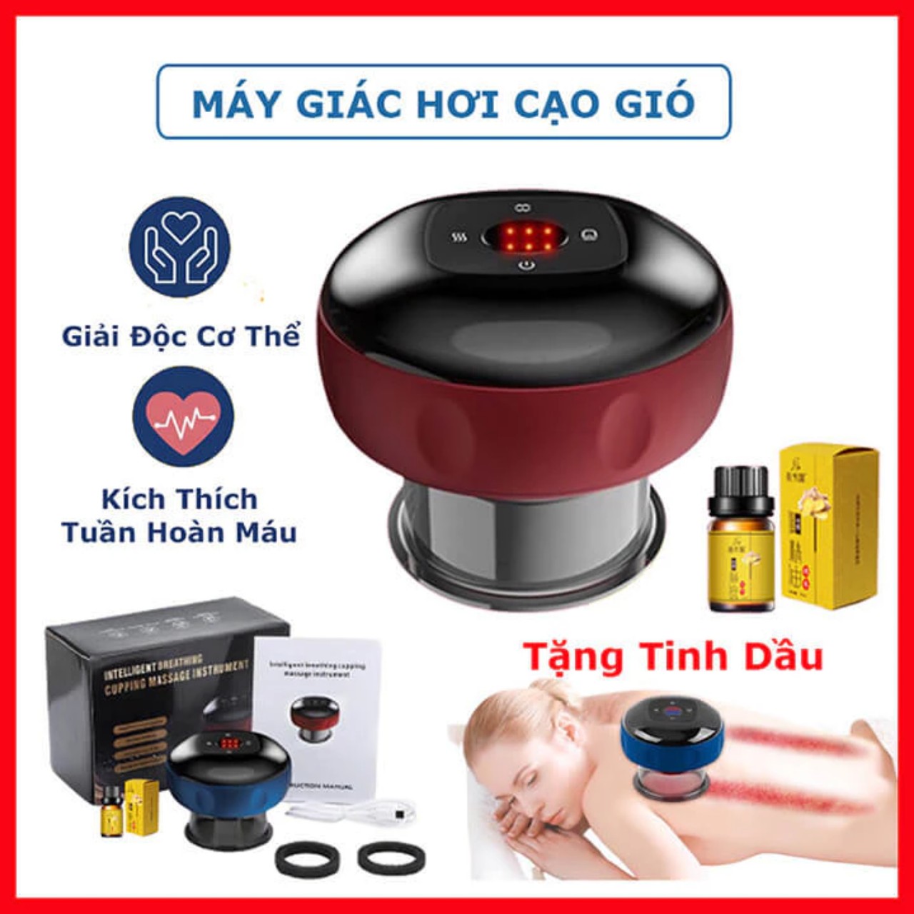Máy Giác Hơi Điện Cầm Tay 6 Chế Độ, Hàng Nhật - Massage Giảm Đau và Tăng Cường Lưu Thông Khí Huyết