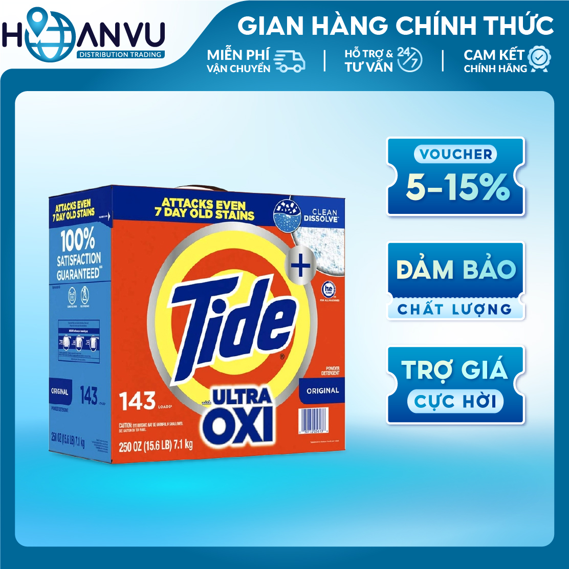 Bột Giặt Tide HE Ultra Oxi Powder Laundry Detergent Original 7.1kg