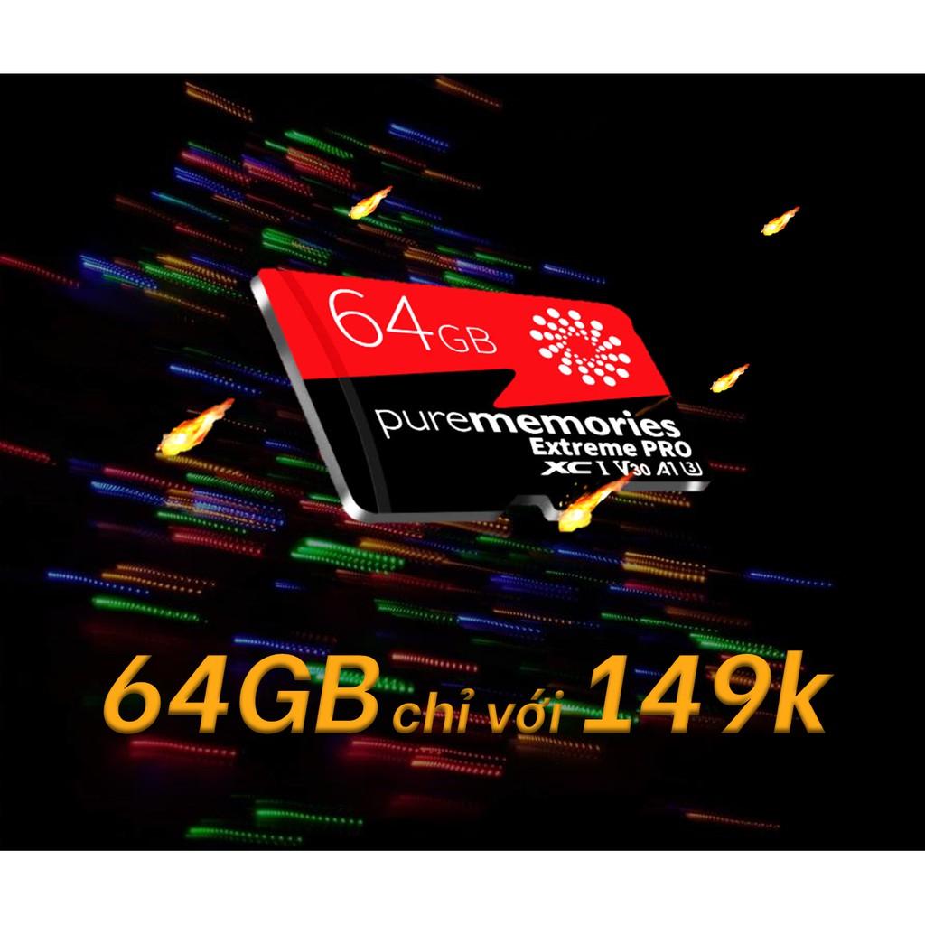 Thẻ nhớ 64Gb/32Gb Purememories Pro U3 Class 10–chuyên dụng cho CAMERA, Điện thoại, Máy ảnh,... tốc độ cao 95Mb-140Mb/s