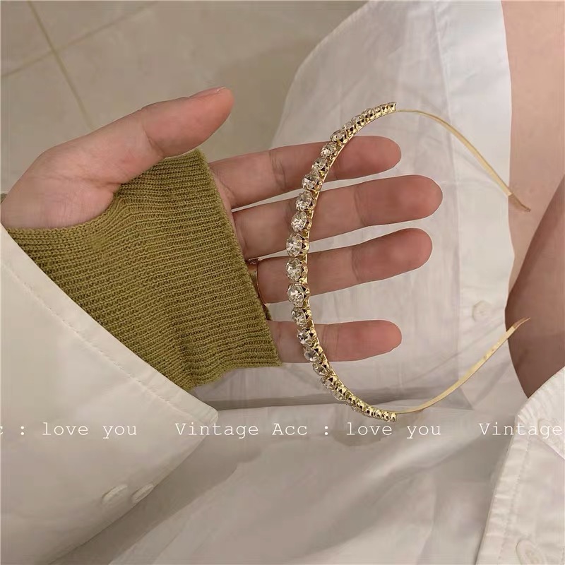 Bờm tóc đính đá đơn giản 2 màu tiểu thư