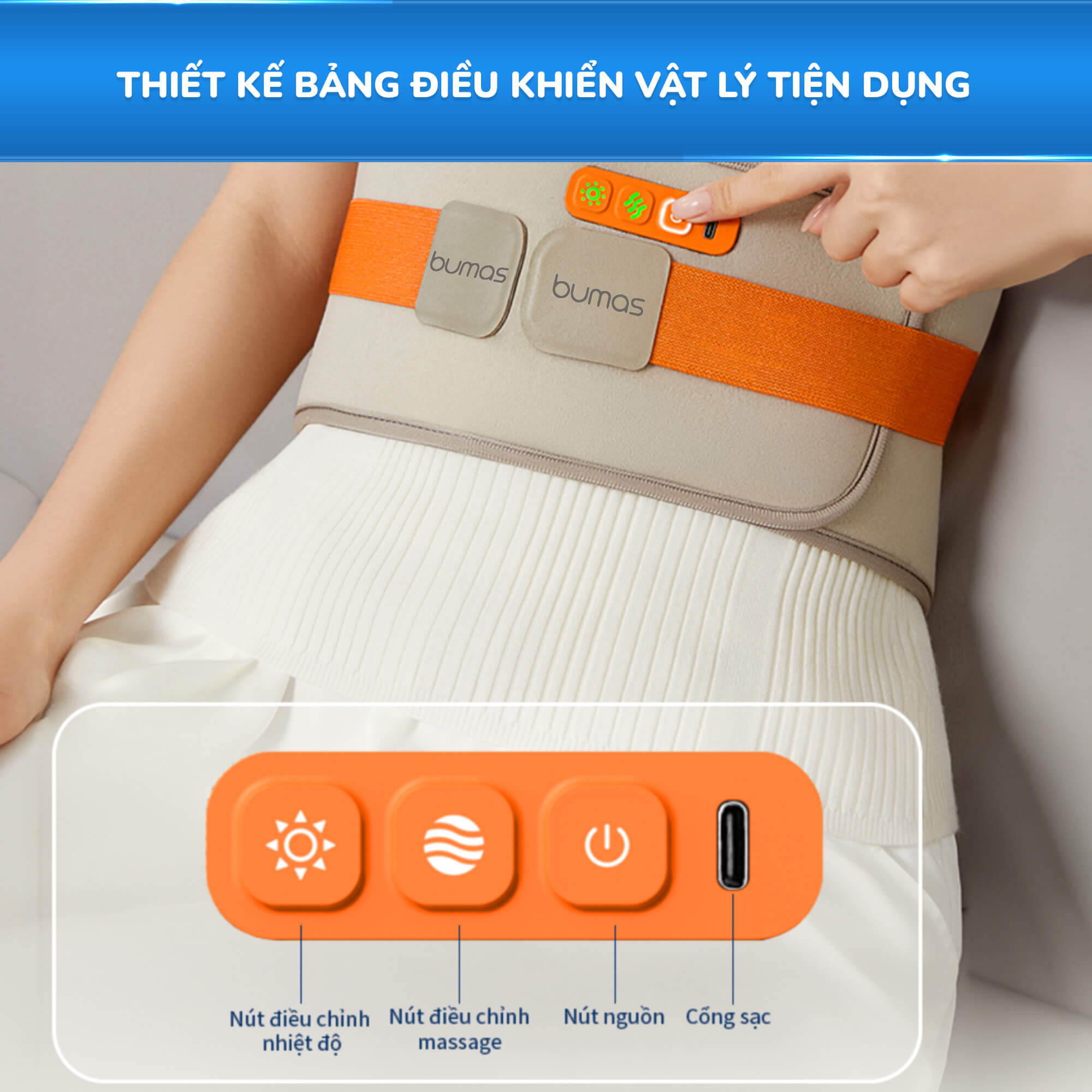 Đai Massage Bụng Kinh BUMAS M13, Chườm Nóng Thảo Dược, Giảm Đau Lưng Bụng, Giảm Nhức Mỏi - Hàng chính hãng