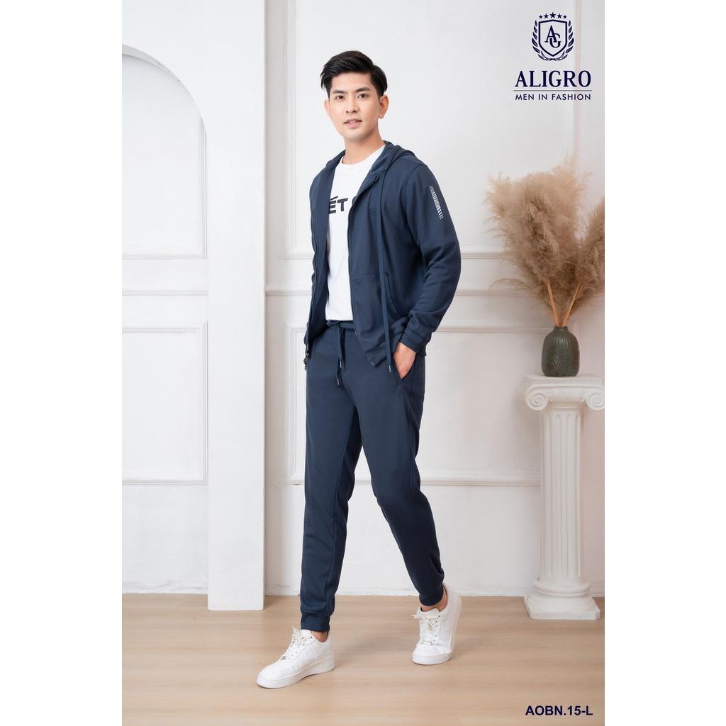 Bộ nỉ hoddie có mũ nam dài tay ALIGRO chất liệu nỉ 100% cotton màu navy ALGBN.15