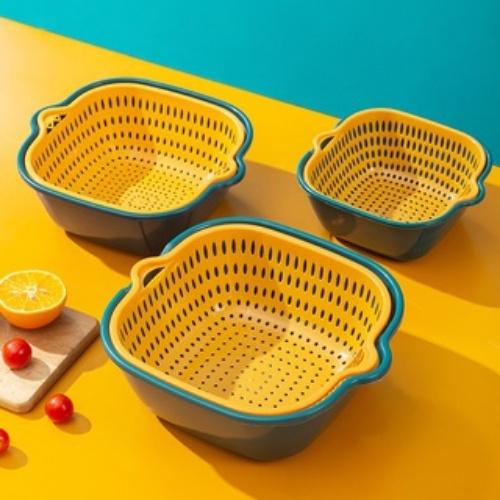Rổ nhựa vuông chữ nhật lớn nhỏ, bộ thau rổ nhựa 6 món rửa rau, hoa quả, trái cây đa năng