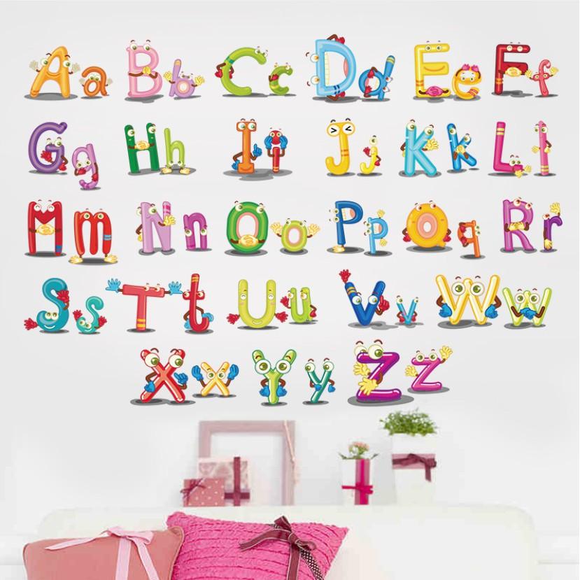 Decal trang trí tường - Bảng chữ cái sắc màu chữ đôi mẫu mới