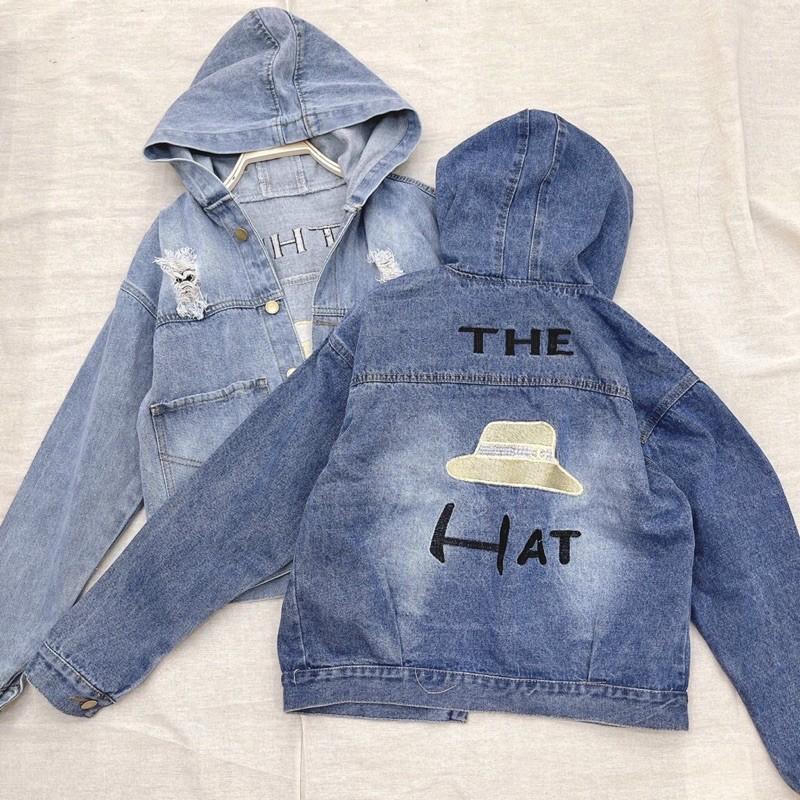 áo khoát jeans nữ có nón/ mũ cao cấp thêu hoạ tiết thời trang 2021
