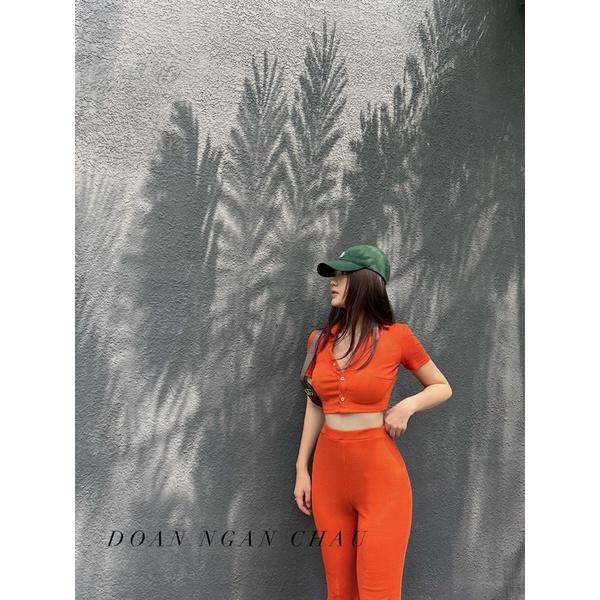 Set Đồ Nữ Bộ Thun Quần Loe Thể Thao Chất Cotton Áo Croptop byChang