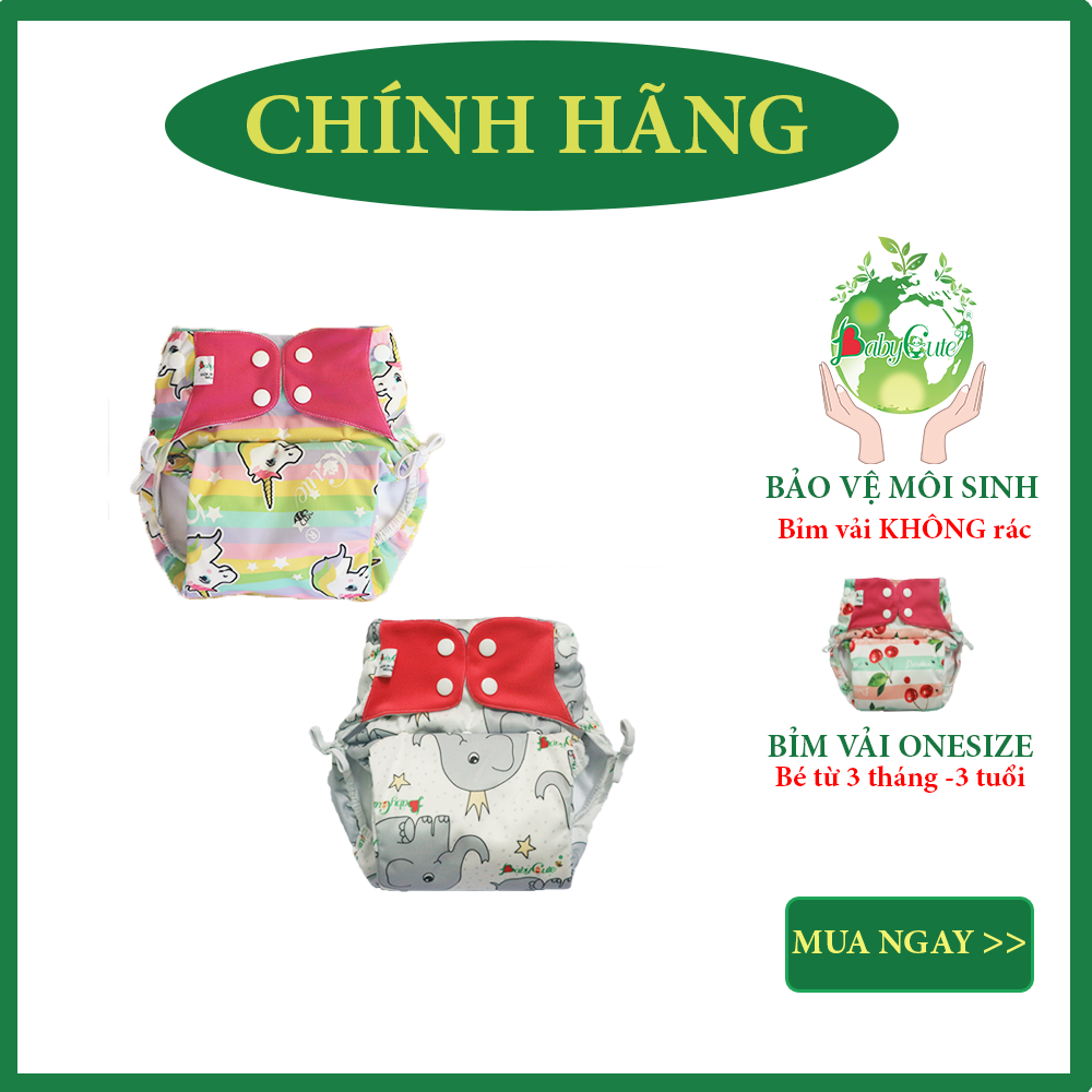 Tã vải BabyCute ban Đêm Siêu chống tràn - Mua 2 bộ tã size L (14-24kg) - Tặng 2 Khẩu trang vải 3D - Giao mẫu ngẫu nhiên