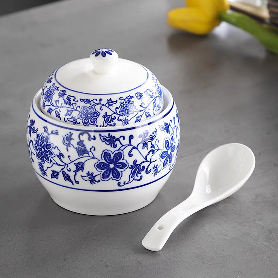 CHÉN ĂN YẾN , BÁT TIỀM SÂM 4 MÓN TỨ QUÝ MEN LAM TRẮNG XANH GỐM SỨ