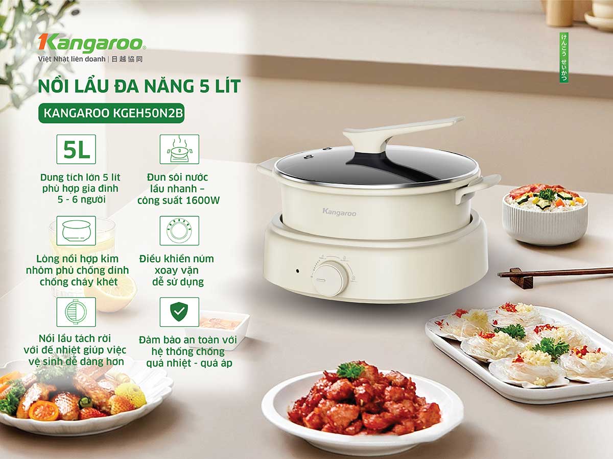 Nồi lẩu đa năng Kangaroo KGEH50N2B - Hàng chính hãng