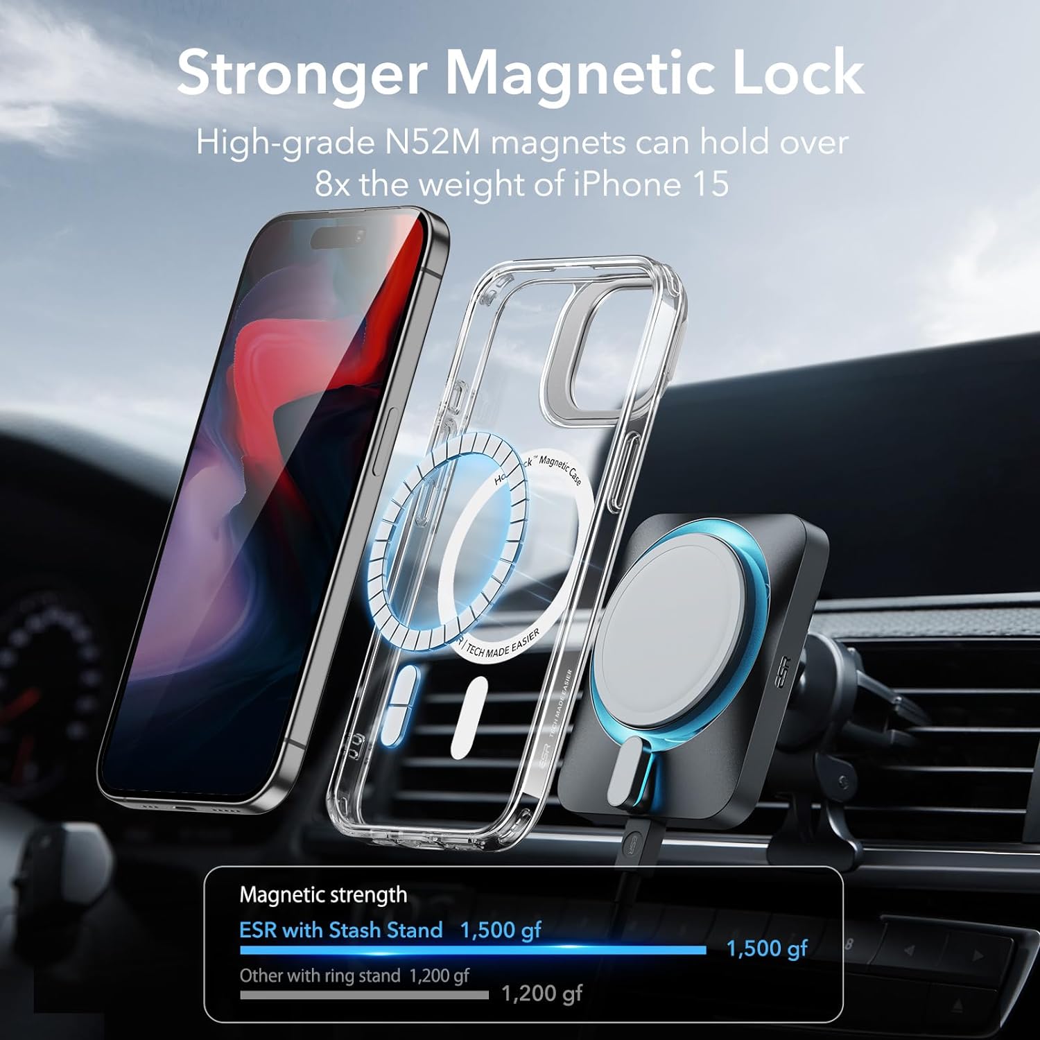 Ốp ESR cho iPhone 15 Pro Max, Ốp bảo vệ cấp quân sự, Có giá đỡ tích hợp, Chống ố vàng, Chống trầy xước, Ốp hỗ trợ từ tính cho iPhone 15 Pro Max ESR Classic Trong suốt - Hàng Chính Hãng