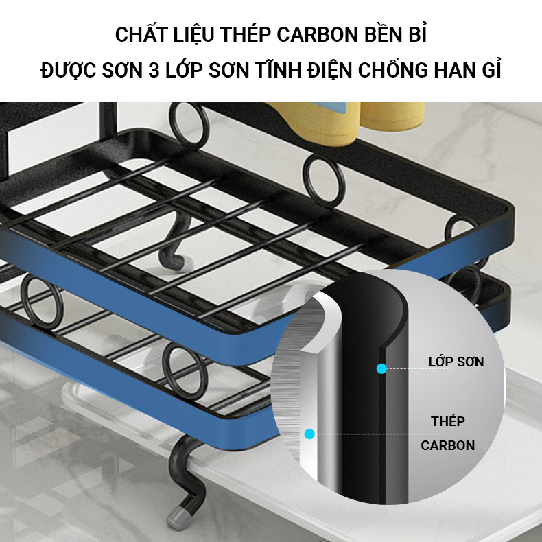 Giá kệ để đồ rửa chén bếp treo khăn lau siêu tiện lợi, kệ thép không gỉ khay hứng nước khô ráo VANDO