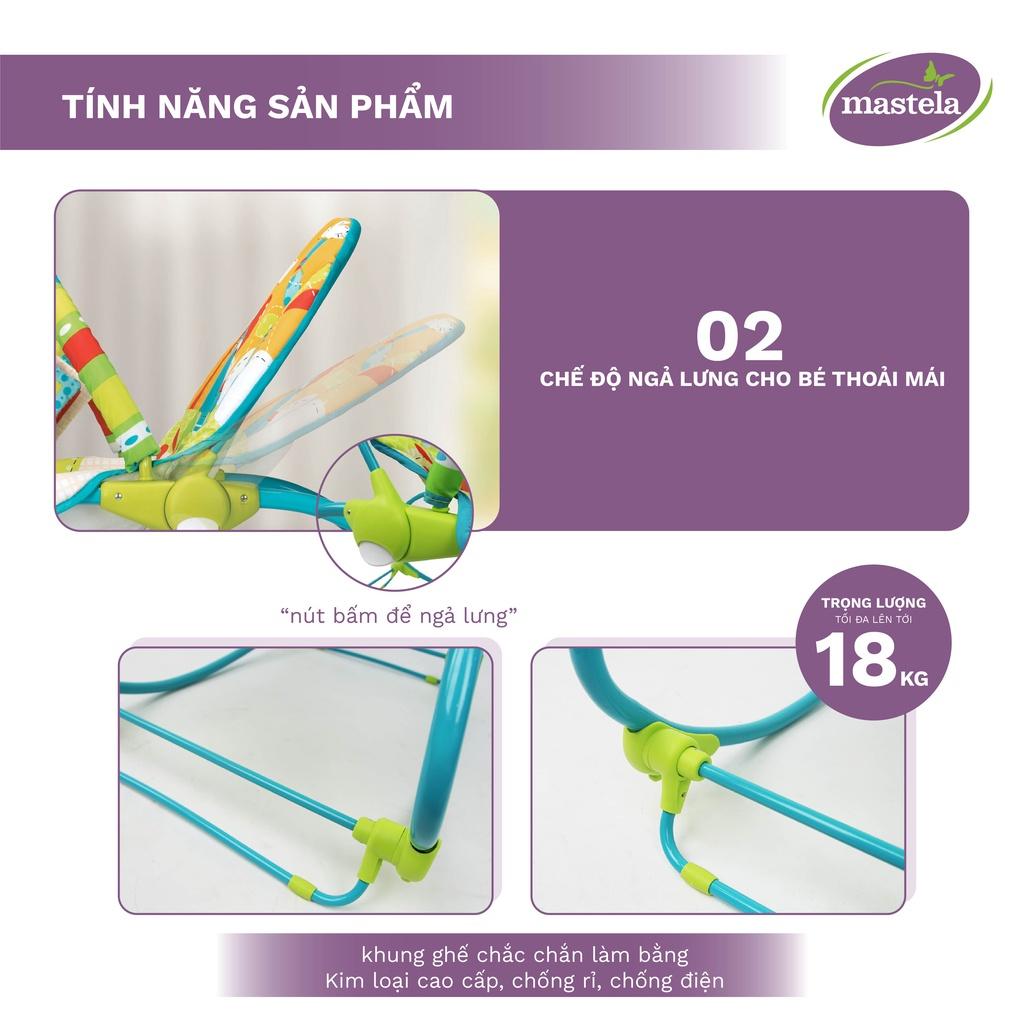 Ghế rung thư giãn kiêm bập bênh 2 trong 1 kèm 12 bản nhạc trắng ru ngủ Mastela 6922/21/20 cho bé từ sơ sinh tới 6 tuổi