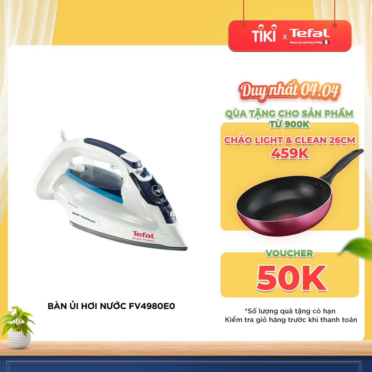 Bàn ủi hơi nước Tefal Smart Protect FV4980E0 -2600W (Trắng phối xanh) - Công nghệ tiên tiến Durilium AirGlide - Thích hợp cho mọi loại vải - Tiết kiệm năng lượng - Hàng chính hãng