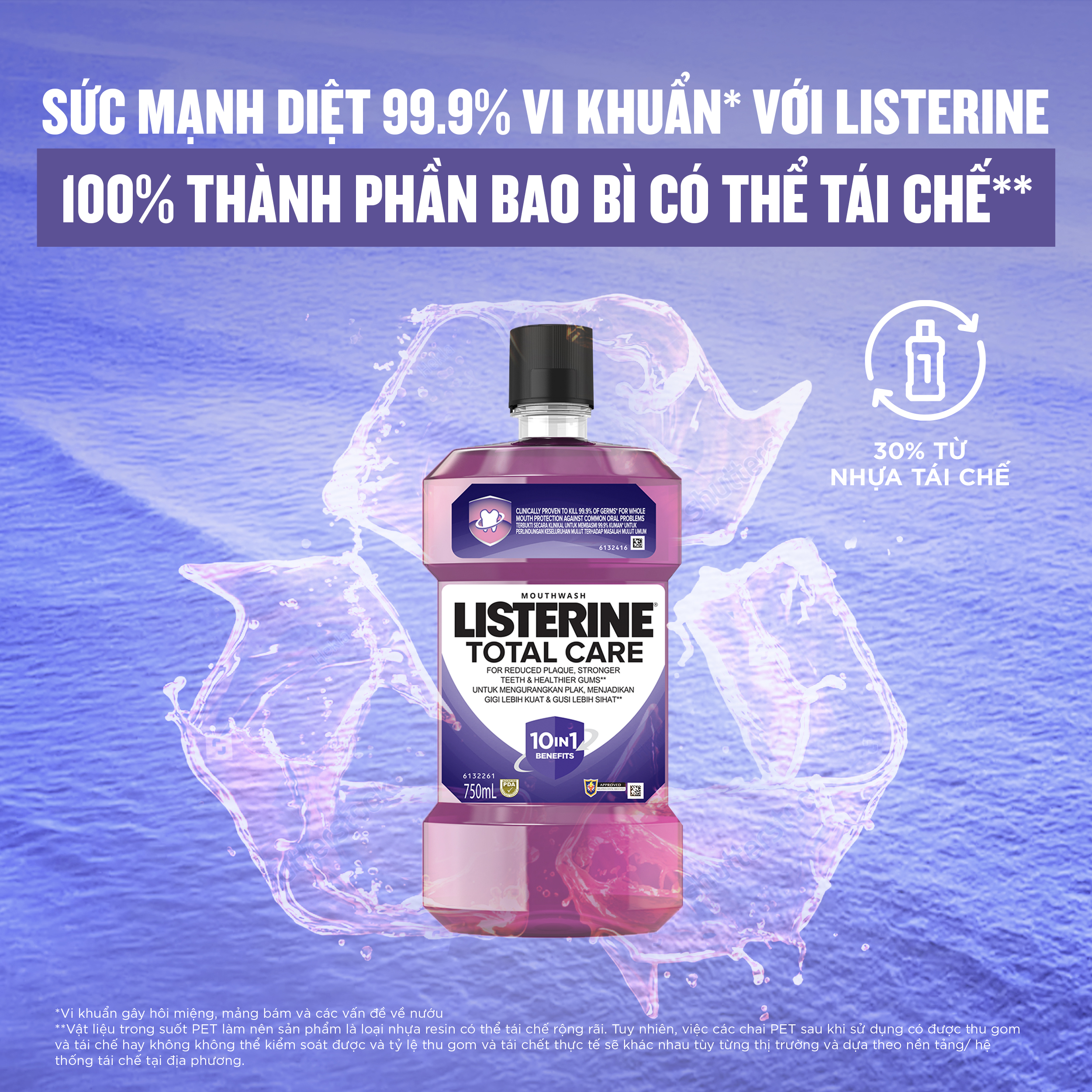 Nước súc miệng chăm sóc toàn diện Listerine Total Care Mouthwash 750ml