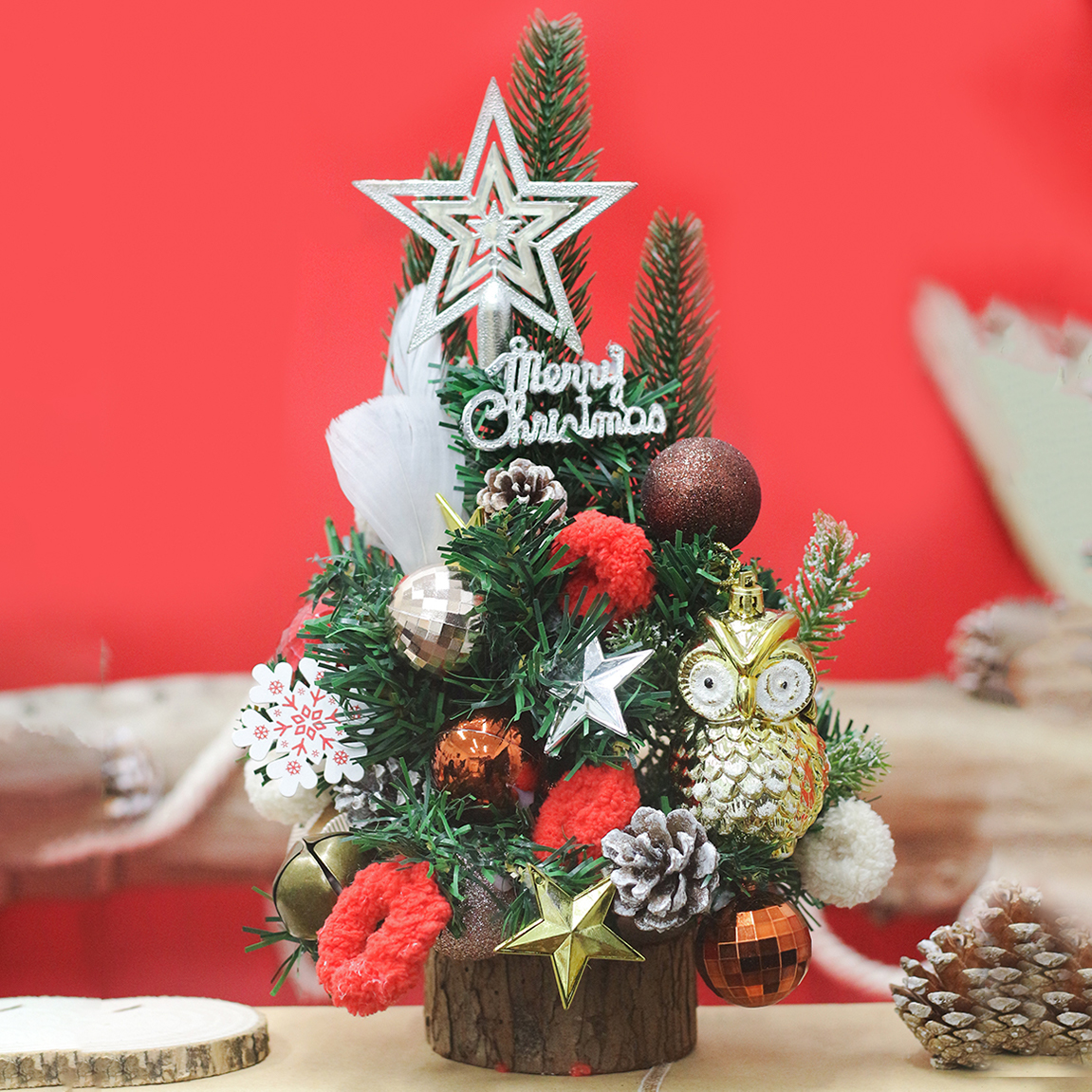 Cây Thông Noel Hàn Quốc THQ17 Chim cú 40cm Cây Thông Vintage Trang Trí Giáng Sinh