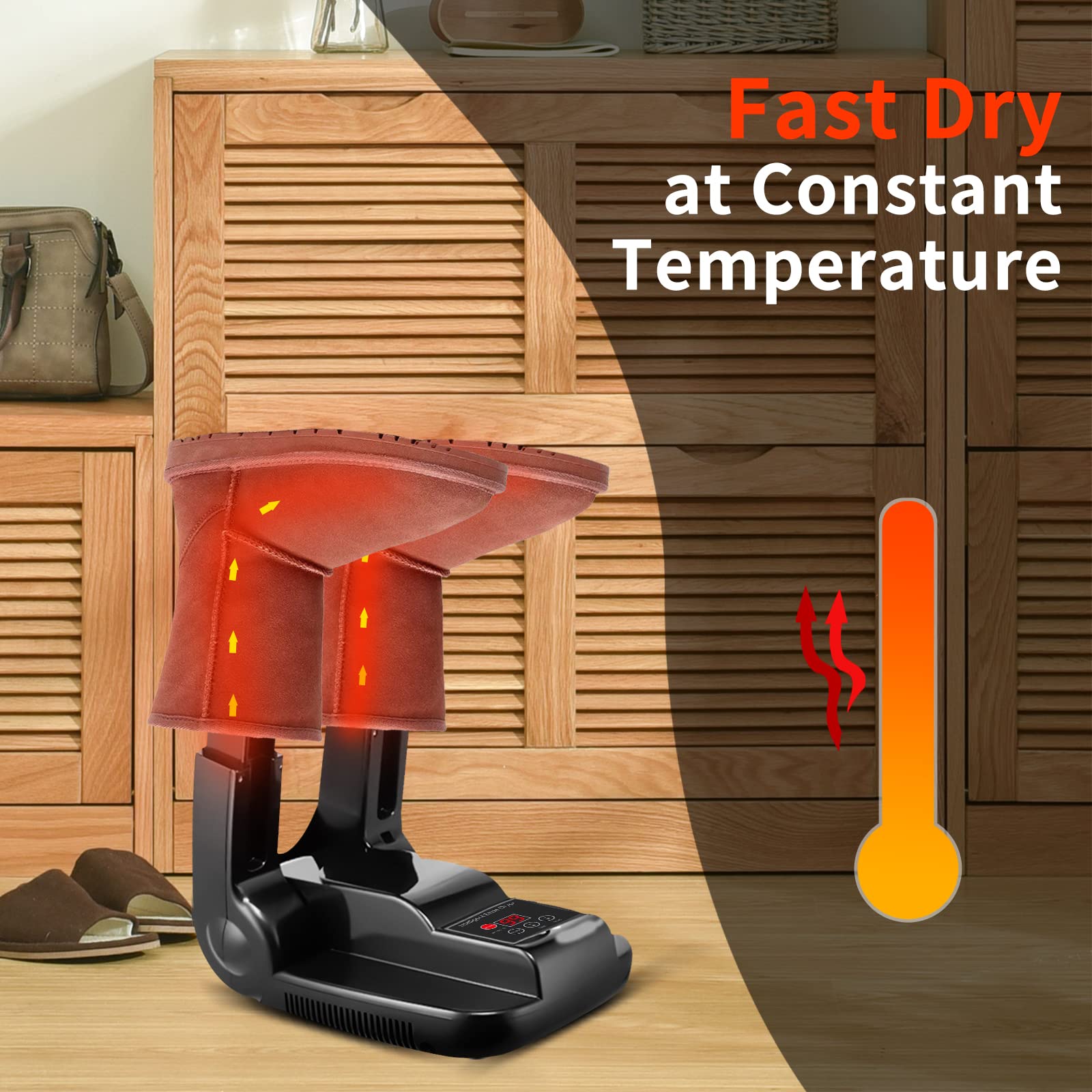 Máy Sấy Sưởi Giày Điện Có Hẹn Giờ Điều Chỉnh, Khử Mùi Ẩm Giày Electric Foot Warmer 200W