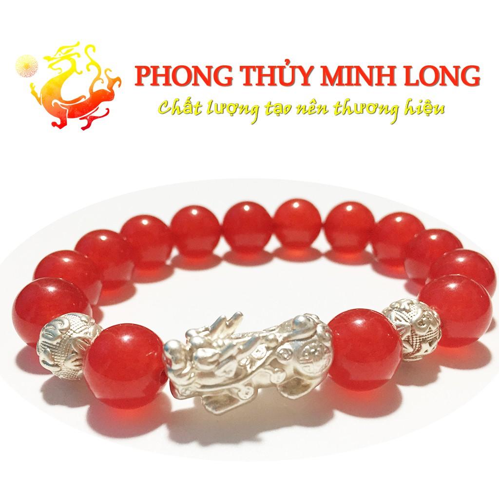 Vòng tay đá Mã Não Đỏ chất lượng 3A mix tỳ hưu và 2 hạt kim tiền bạc hợp mệnh Hỏa và Thổ