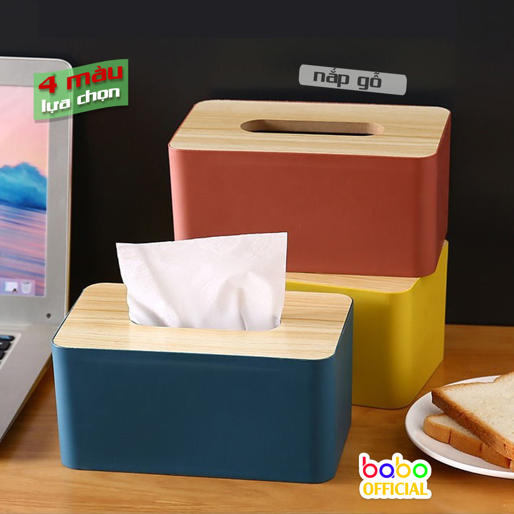 Hộp đựng khăn giấy nắp gỗ để bàn phòng khách bàn ăn sang trọng babo