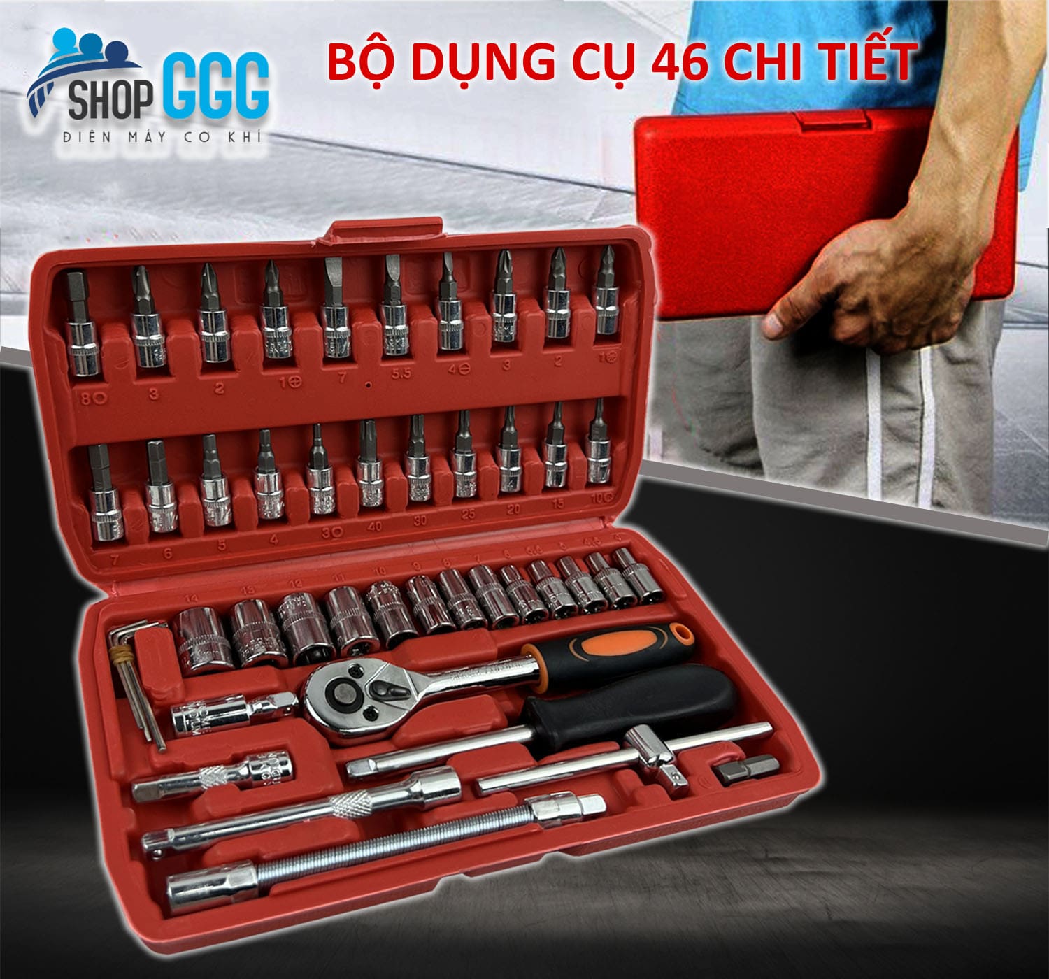 Bộ dụng cụ sửa chữa đa năng 46 chi tiết | Tháo mở ốc vít, bu lông, sữa chữa ô tô xe máy, sửa chữa đồ gia đụng | Chất liệu hợp kim thép chống gỉ