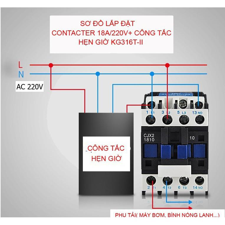 Bộ công tắc hẹn giờ KG316 T-II và Contactor công suất lớn 25A/220V