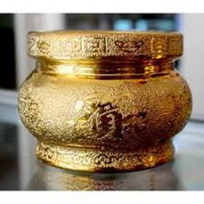 Lư hương bát nhang thờ cúng gốm sứ kim sa vàng - Cao 9cm