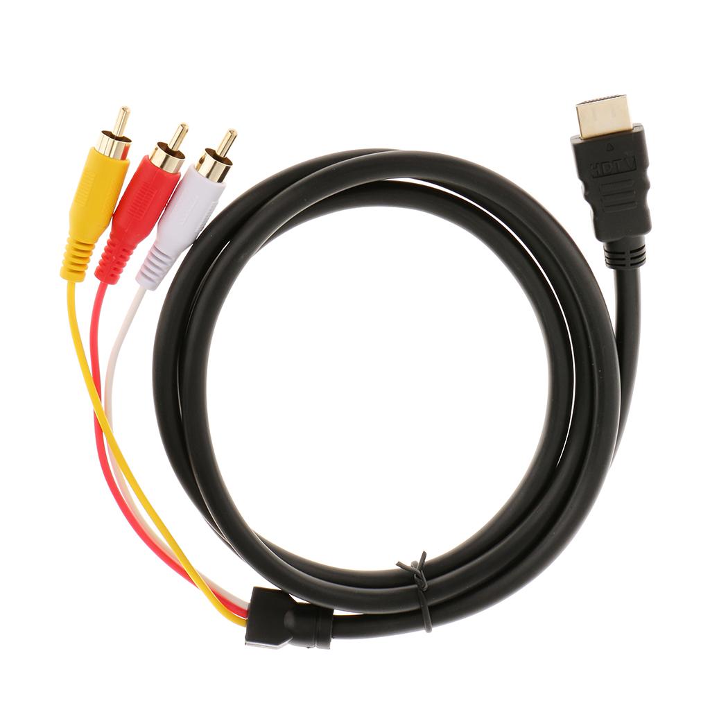 1.5M   Male to 3 RCA Audio Video AV Component Cable Adapter Gold Plated