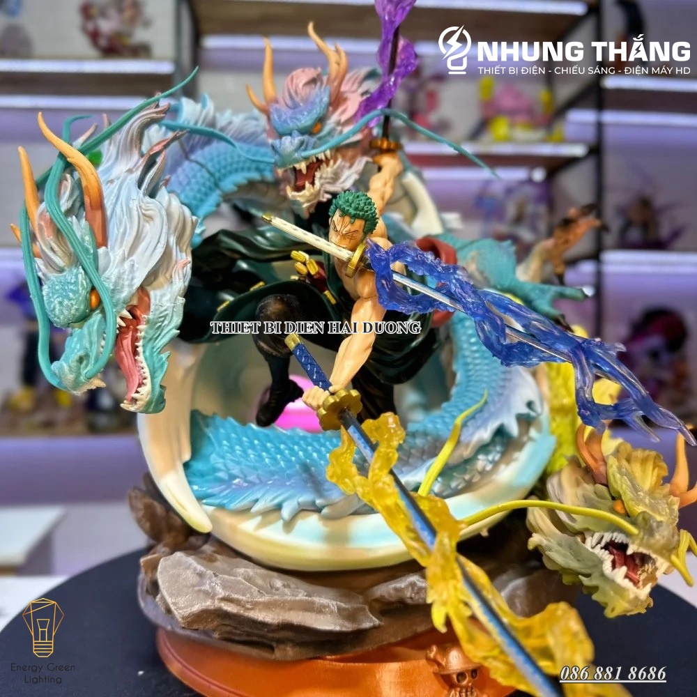 Mô Hình One Pice Zoro Tam Long Siêu Chất OP-002 - Cao 35cm - 2 Đầu Thay Thế - 3 Kiếm Hiệu Ứng - CÓ VIDEO
