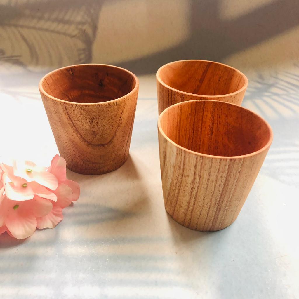 Cốc Gỗ Xoan 7x8 cm, Thân Trụ Màu Cam Vàng, Cốc Uống Nước, Trà, Cà Phê, Chụp Ảnh Decor