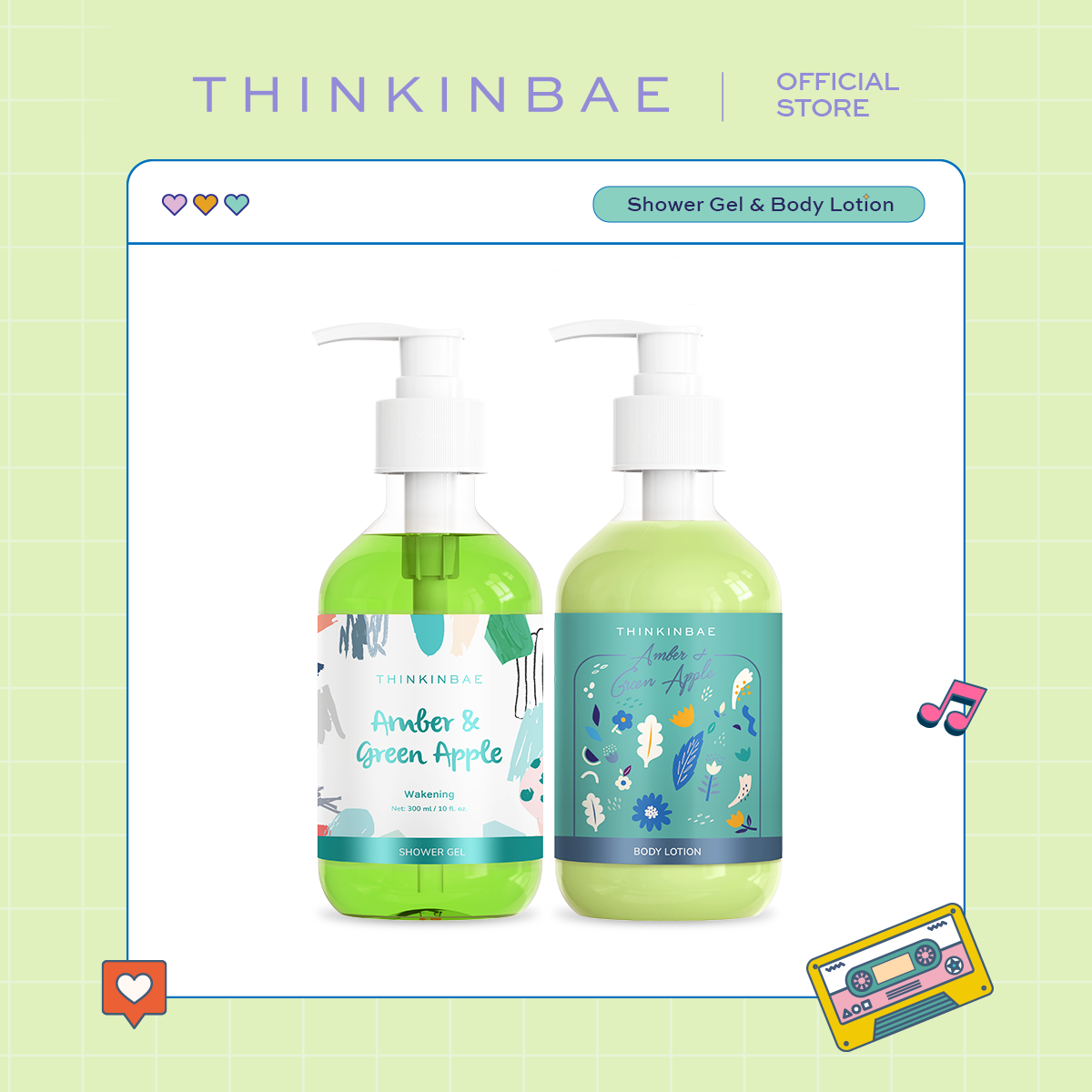 Combo Sữa Tắm + Dưỡng Thể Thinkinbae hương Hổ phách và Táo xanh 300ml