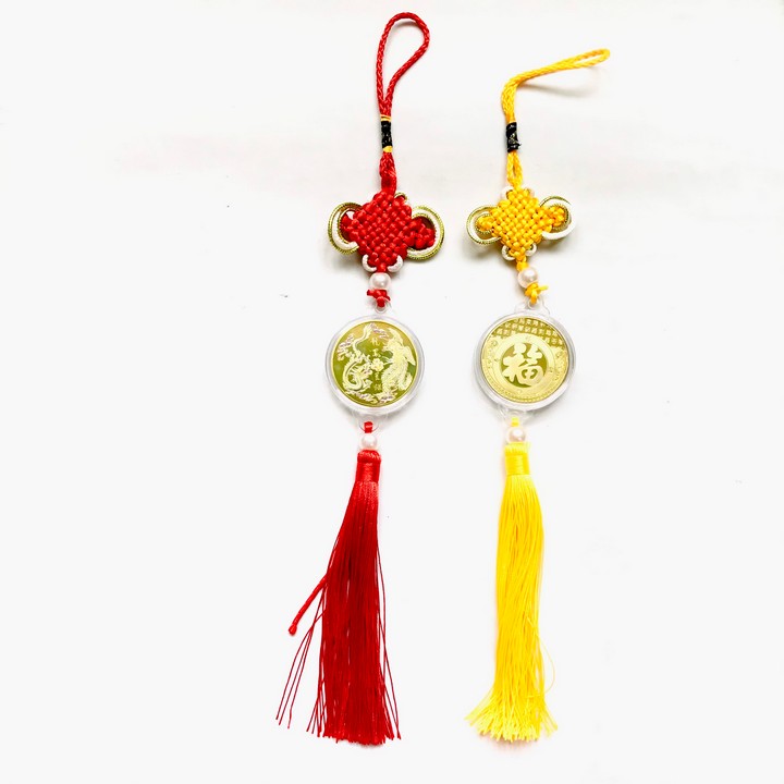 Dây Treo Xu Long Phụng In Màu Dùng treo trong nhà, nơi làm việc, trên xe Ôtô, mang theo bên người, kích thước 33 x 5cm, màu vàng - TMT Collection - SP005161