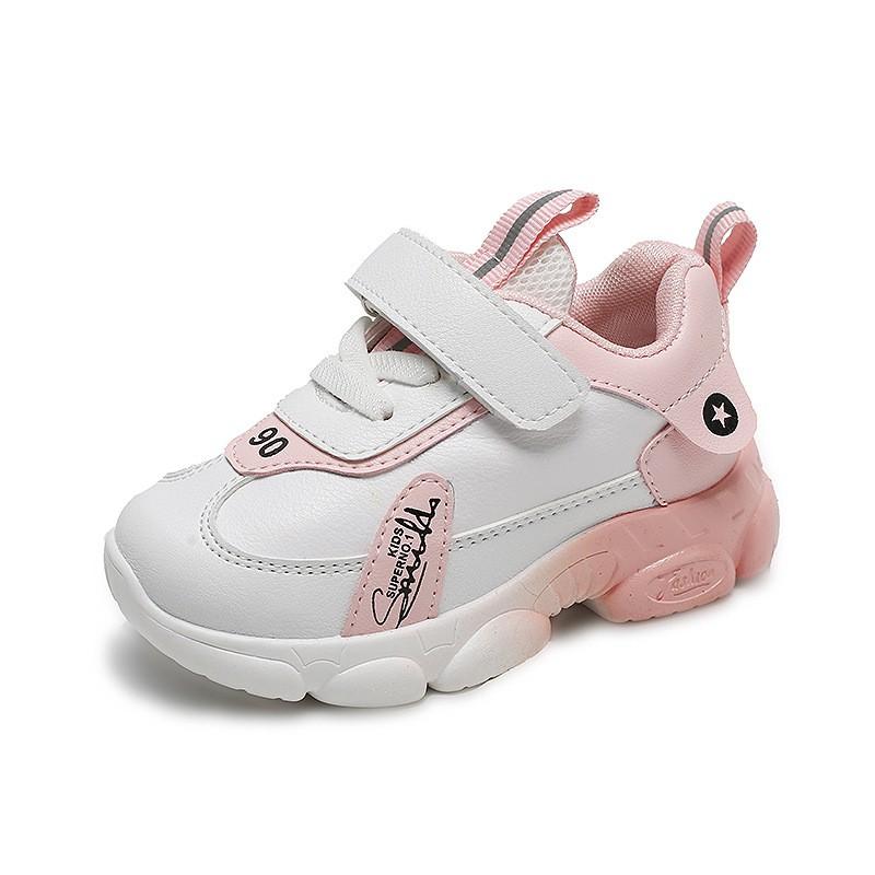 Giày thể thao bé gái cao cấp, siêu nhẹ thoáng khí màu hồng dành cho bé 1-8 tuổi