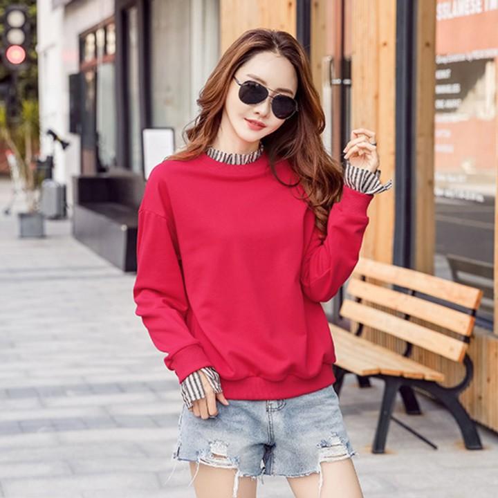 Áo Thun Sweater Nữ Kiểu Tay Dài Bo Trơn