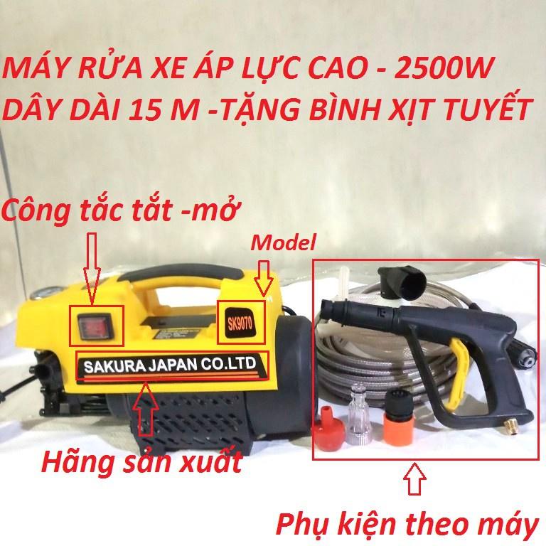 Máy rửa xe mini Sakura 2500W , máy rửa xe gia đình Tặng bình bọt và cần dài.
