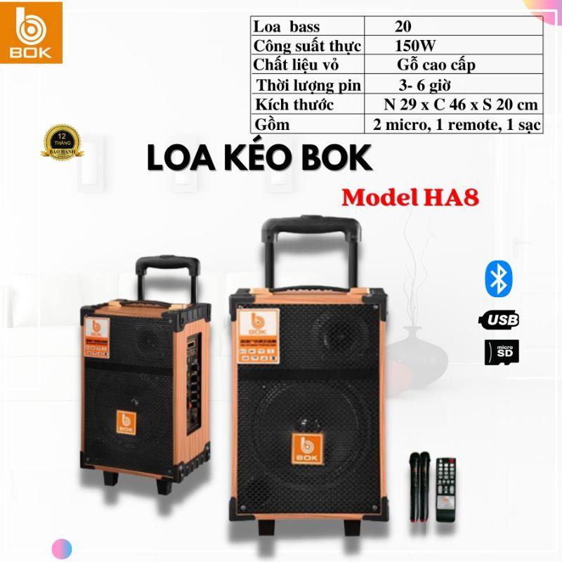 Loa kéo thùng gỗ hát karaoke, nghe nhạc, bass 2,5 tấc, bluetooth  Bok Ha10- hàng chính hãng