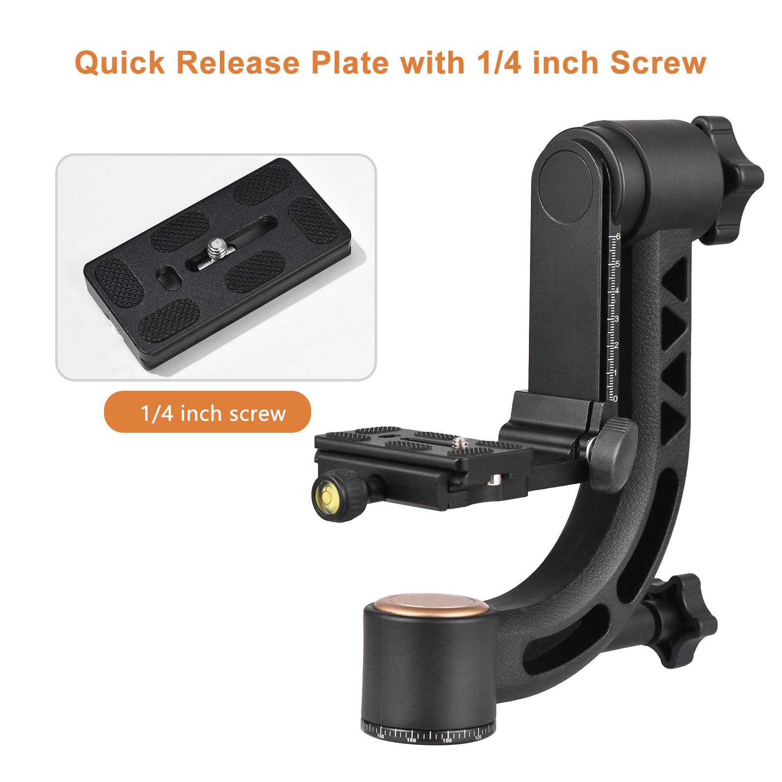 Heavy Duty 360° Panoramic Gimbal Tripod Head Aluminum Alloy 15kg/33lbs Load Capacity with 1/4 Inch Screw Quick Release Plate Bubble Level for DSLR Cameras
