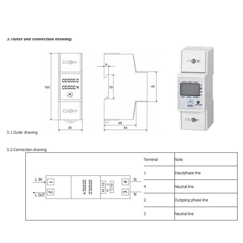 5A 230V 50-60Hz Single Phase Din Rail Watt Hour Energy Power kWh Meter