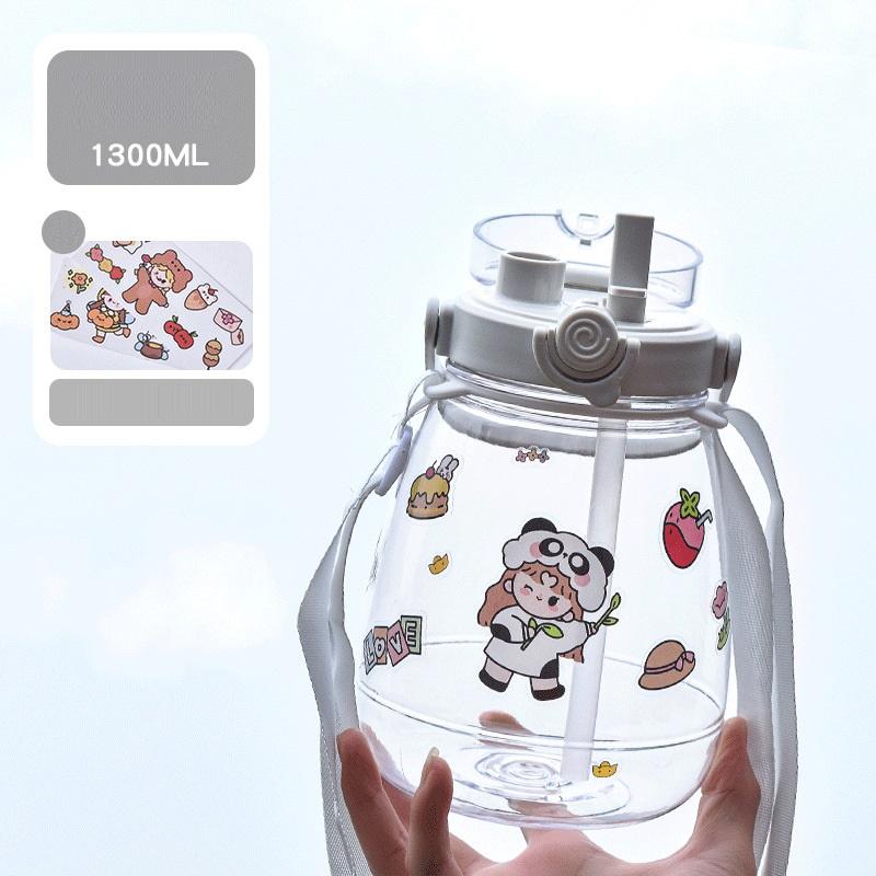 Bình đựng nước 1300ML- 2 đầu hút- Tặng kèm nhiều Sticker