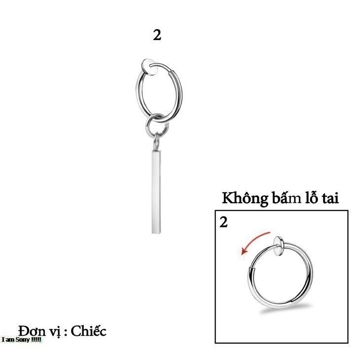 Bông tai nam inox cao cấp 1 chiếc Kpop thép không gỉ không bấm lổ tai thanh dài tòn ten