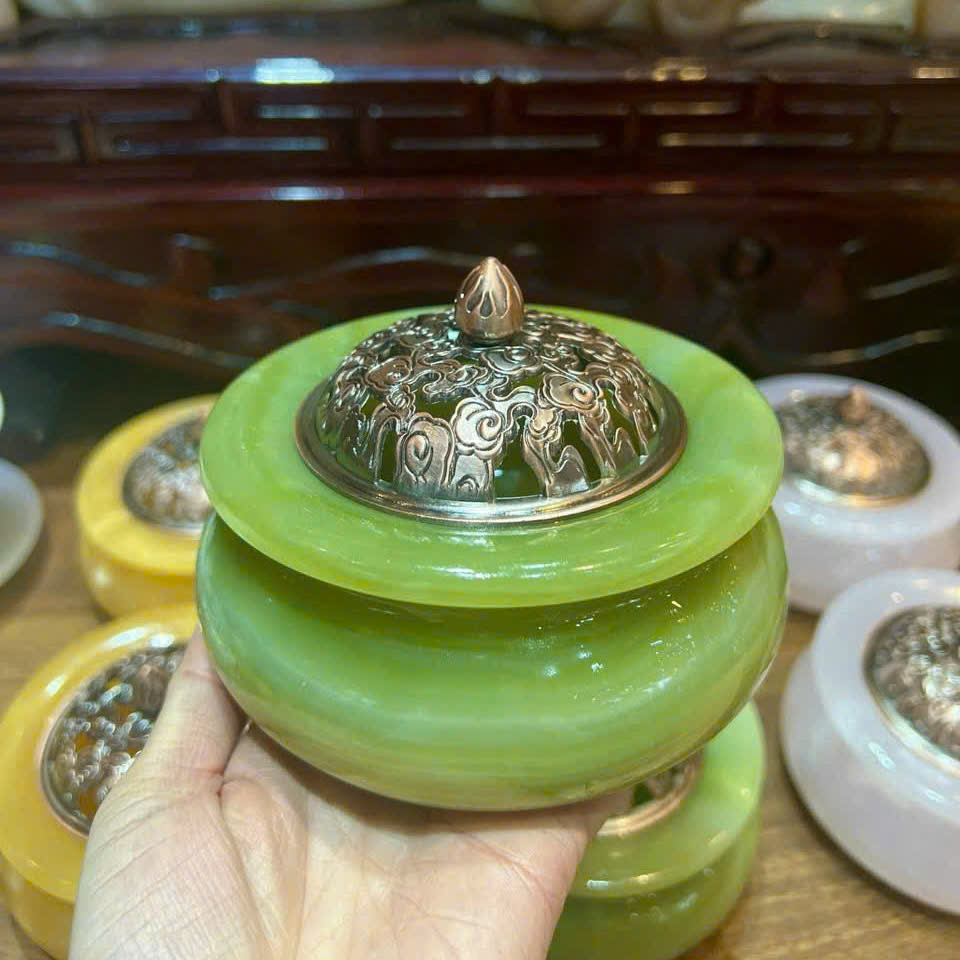 Lư Xông Trầm Đá Onyx – Lư Xông Ngọc Tự Nhiên – Trang Trí Thanh Nhã, Dùng Cho Nụ Trầm