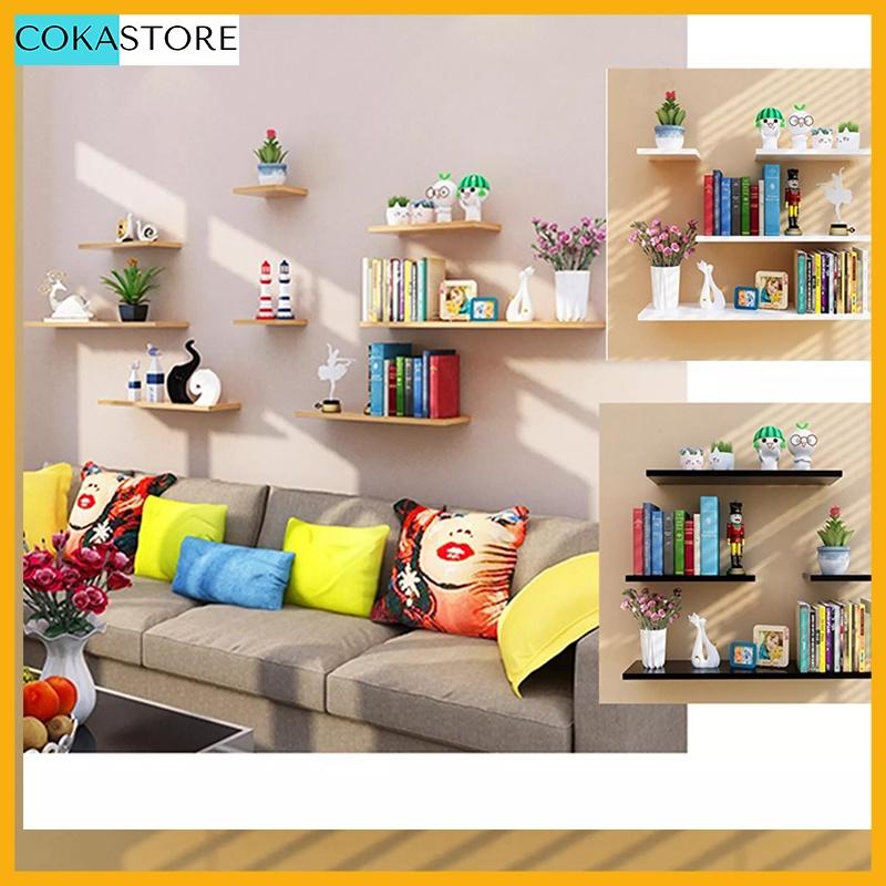 Set 4 Kệ Gỗ Trang Trí TreoTường Thanh Ngang Kết Cấu Dấu Chân Kích Thước 20,30,40,50cm x 15cm - Kèm Phụ Kiện