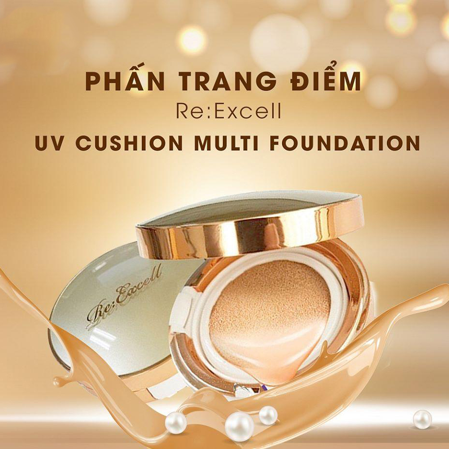 Phấn nước Re:Excell UV Cushion Multi Foundation SPF50+/PA+++ CC Cushion R&amp;B xuất xứ LB Hàn Quốc, chiết xuất tự nhiên, phấn trang điểm, nền che khuyết điểm, nâng tone màu da, chống nắng bảo vệ da, 30g (tặng kèm 1 lõi)