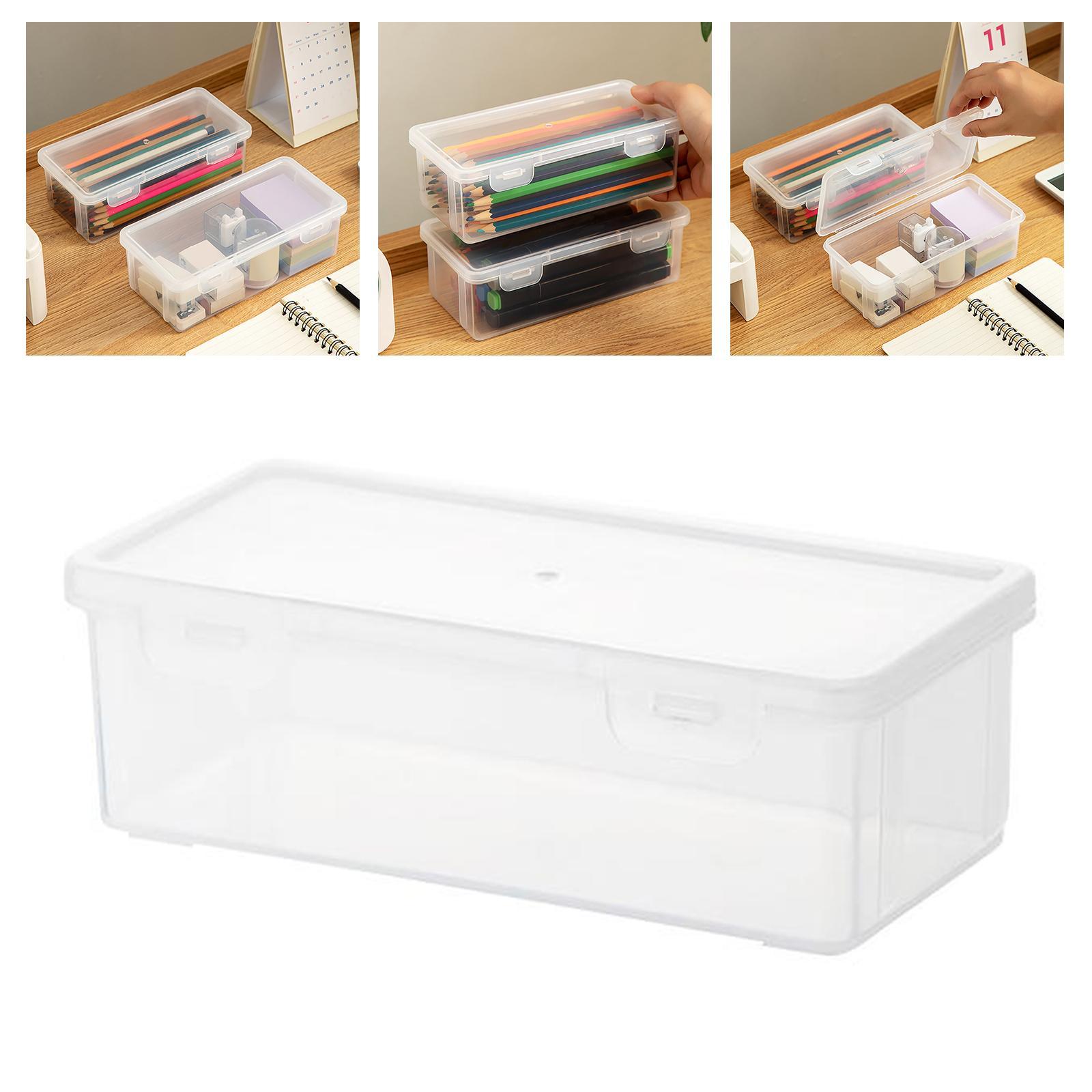 Dustproof Storage Box Clear with Lid, PP Multipurpose Portable Countertop Stackable Holder Organizer Case, for Office Supplies
