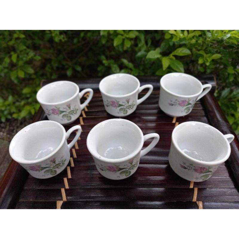 Combo 6 chén sứ hoa hồng có quai Hải Dương xưa