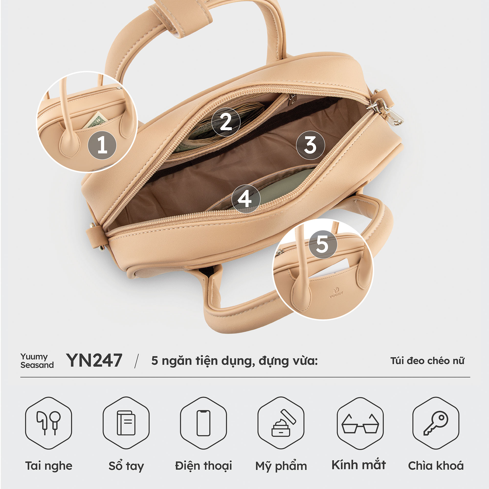 Túi Yuumy ( Thời trang nữ cá tính size 23 - Túi đeo chéo da Seasand YN247 )