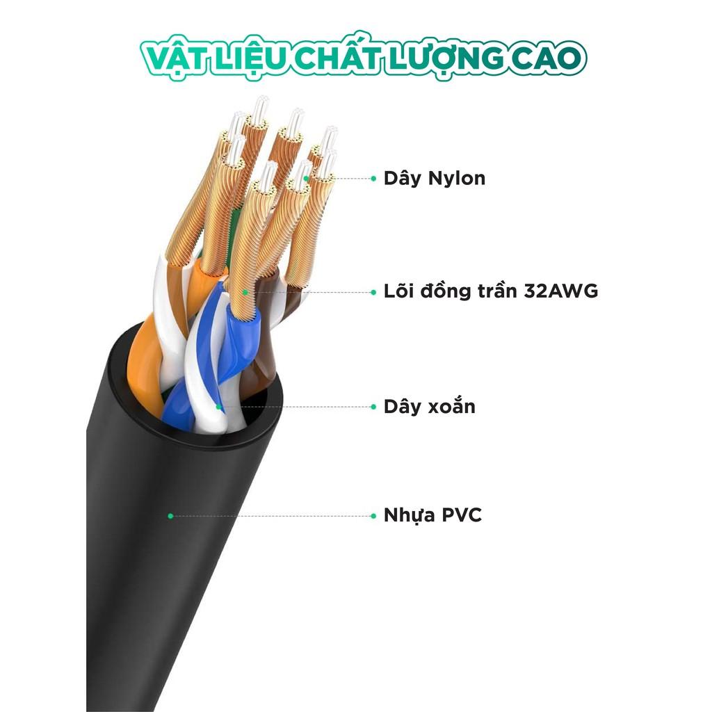 Dây cáp mạng Ethernet chuẩn CAT6A đầu cắm RJ45 siêu mỏng, hỗ trợ tốc độ nhanh lên đến 10Gbps dài từ 0.5-2m UGREEN NW122 - Hàng chính hãng